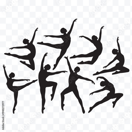 A set of men and women street dance hip hop dancers in dancer silhouettes.