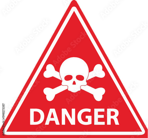 Danger Skull and Crossbones Warning Sign on White Background trian illustration
