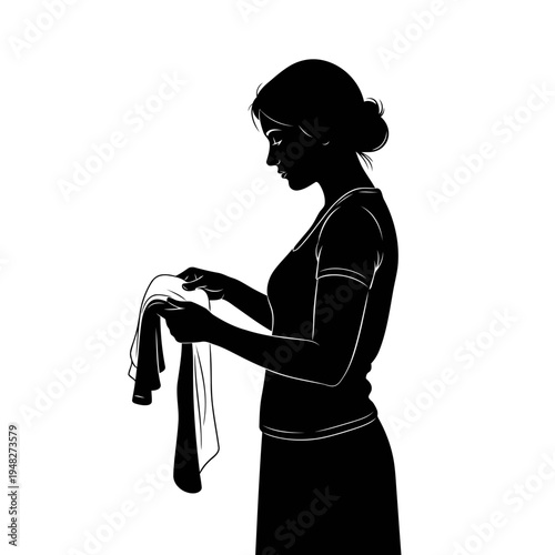 A woman in silhouette holding a towel in a peaceful pose