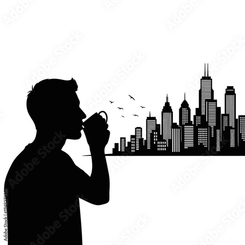 silhouette of a man drinking a cocktail
