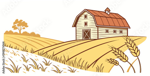 a small house on a field of wheat Vector