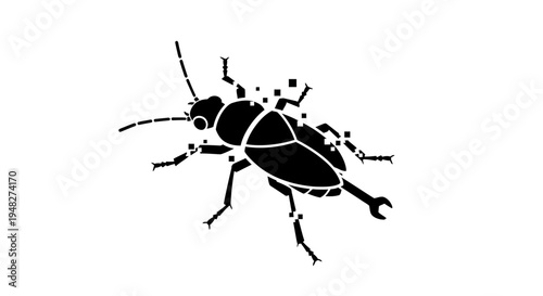 Silhouette of a beetle insect with detailed legs and antennae.