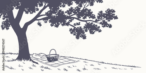 a person sitting under a tree on a sunny day Vector