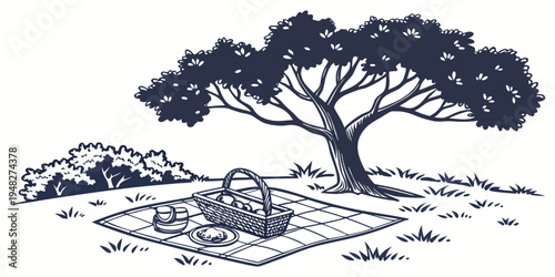 a tree next to a grave in a cemetery Vector