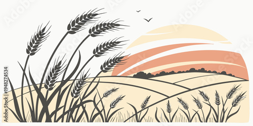 a serene landscape of a field at sunset Vector