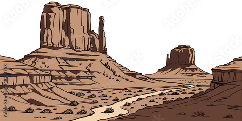 a desert landscape with rocky formations Vector