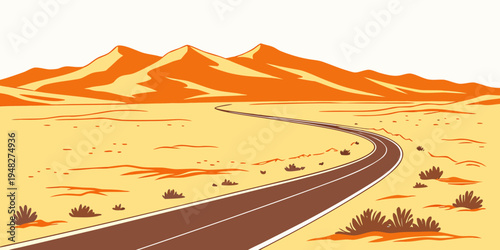 a winding road through a desert landscape Vector