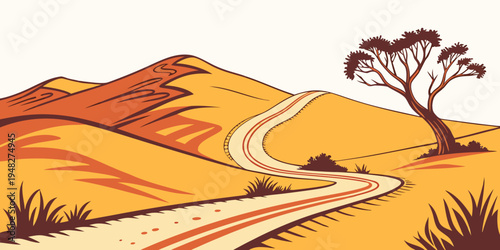 a winding road through a desert landscape Vector