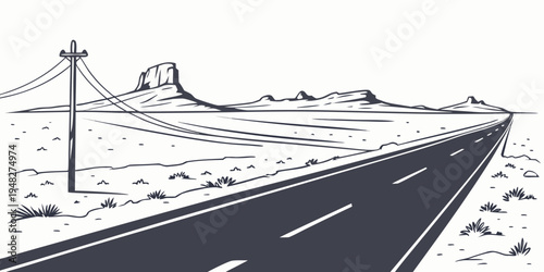a road with a power line and a mountain in the background Vector