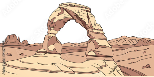 a large sandstone arch in a desert landscape Vector