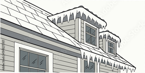 a drawing of a house with a dormer window Vector
