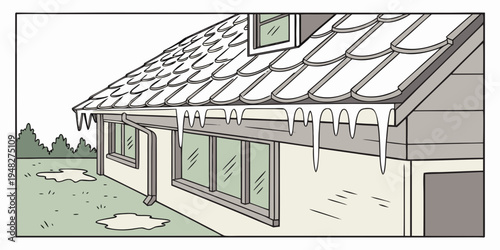 a house with icicles hanging from the roof Vector