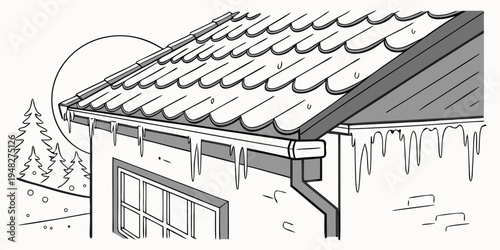 a metal carport with icicles hanging from the roof Vector