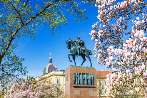 King Tomislav square in Zagreb, Croatia, springtime magnolia blossom
