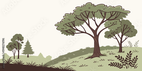 a pixel art illustration of trees on a hill Vector
