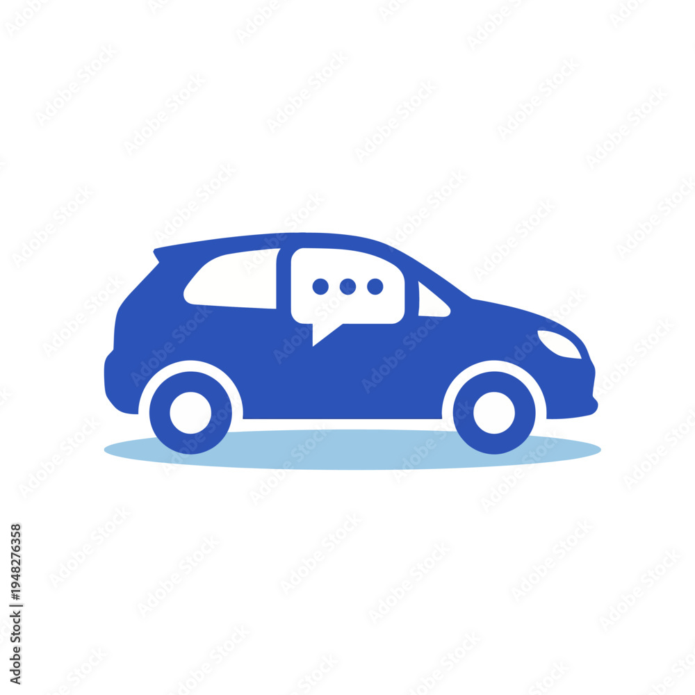 Fototapeta premium A modern car silhouette integrated with a speech bubble, symbolizing communication and mobility, ideal for automotive technology and messaging applications.