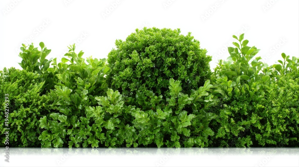 Obraz premium Green Foliage Border with Lush Bushes, Ideal for Spring Designs and Ecological Projects on White Background