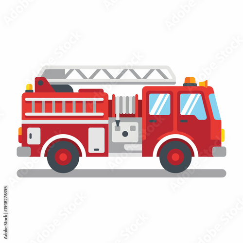 A striking red fire truck equipped with a ladder and rescue tools, symbolizing emergency response and community safety, ready to serve in times of crisis and danger.