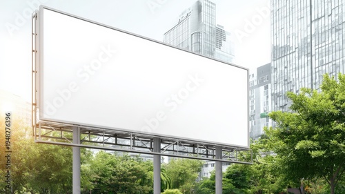Wallpaper Mural Large Billboard Mockup Against Cityscape with Trees, Ready for Advertising, Marketing, or Promotional Campaigns Torontodigital.ca