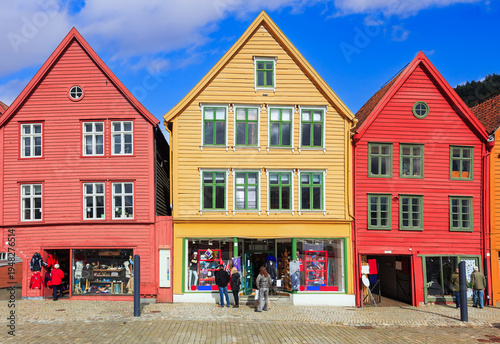 Bergen, Norway. Bryggen (the dock) with the heritage commercial buildings.
