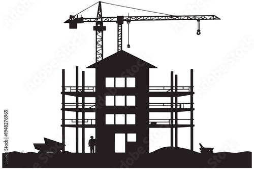  silhouette of a building construction site silhouette design