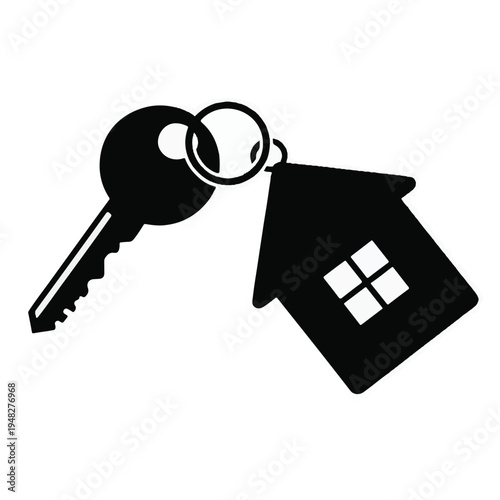 Black Silhouette Of A House Key With A House Shaped Keychain home real estate