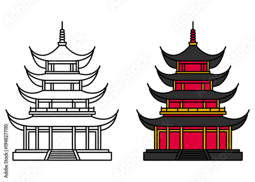 Asian Pagoda Temple Vector Illustration