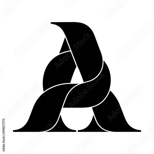 Abstract Letter A Logo Design with Interwoven Ribbon Shape Minimal Black Vector.
