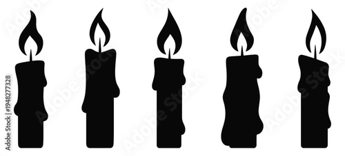 Candle Silhouettes Black Wax Candle Icons Vector Illustration
