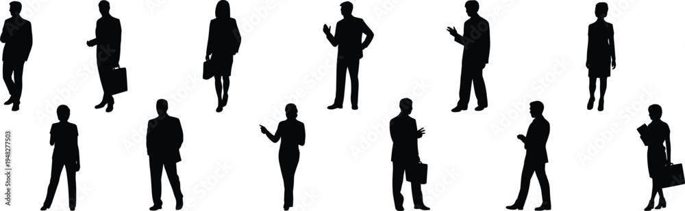 Fototapeta premium Business people silhouettes collection, professional men and women standing poses, corporate team concept illustration