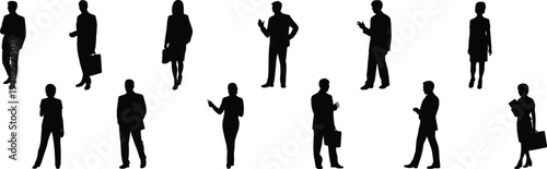 Business people silhouettes collection, professional men and women standing poses, corporate team concept illustration