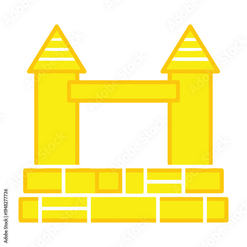 Yellow inflatable castle bouncy archway for kids' parties and events on white background