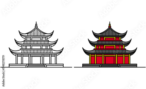 Asian Pagoda Temple Vector Illustration