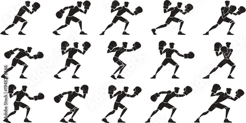 boxers in fighting stance black ink vector set .icons
