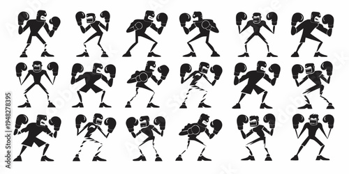 boxers in fighting stance black ink vector set .icons
