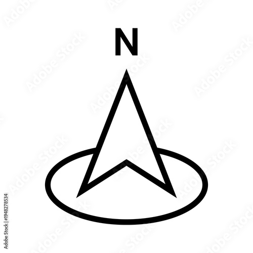 Black North Compass Navigation Arrow Icon for Map Direction and Orientation isolated on transparent background pointer location guide position travel