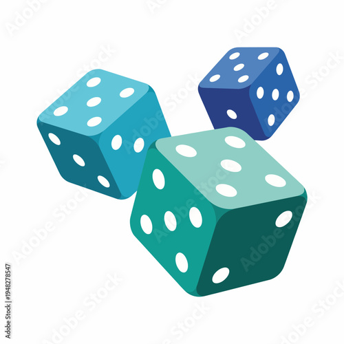 An illustration of three colorful dice emphasizing chance and gaming, suitable for board games, casinos, and gambling-related contexts, reflecting excitement and fun.