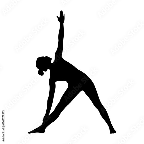 Woman in triangle yoga pose silhouette, vector illustration