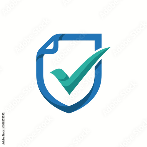 An artistic depiction of a verification shield featuring a prominent checkmark, representing security, trust, and authenticity in a modern digital context.