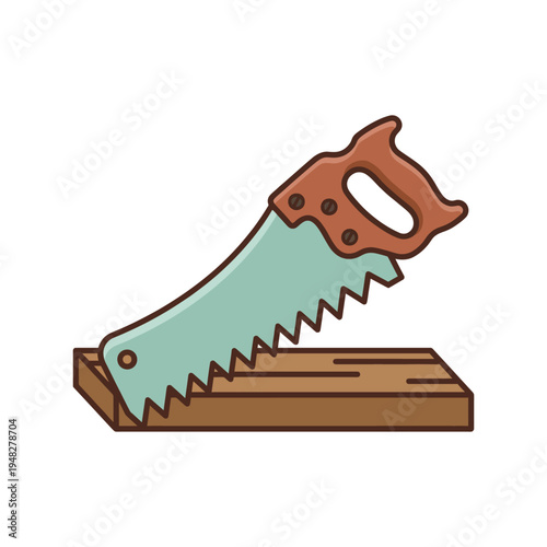 An artistic representation of a vintage hand saw placed on a wooden surface, symbolizing craftsmanship and the timeless nature of traditional woodworking tools.