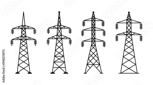 Transmission Towers Silhouette High Voltage Electrical Pylons Vector Illustration