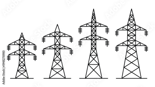 Transmission Towers Silhouette Electric Power Line Pylon Vector Illustration