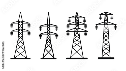 Transmission Towers Silhouette High Voltage Electricity Infrastructure Vector