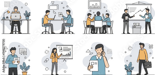 Diverse business people in various office and meeting scenarios (1)