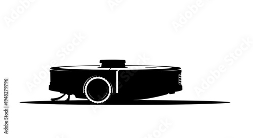 Silhouette of a Modern Robotic Vacuum Cleaner on White Background.