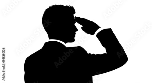 Silhouette of a Person in Suit Saluting Against White Background.
