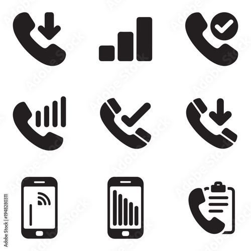 Call Analytics and Phone Communication Solid Icons Set