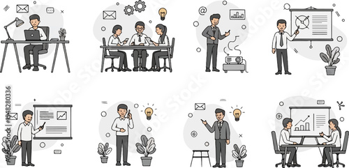 Business meeting, presentation, and office work illustrations (2)