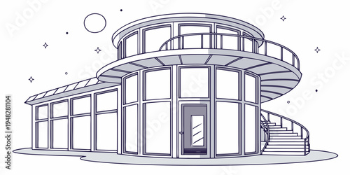 a large building with a spiral staircase Vector