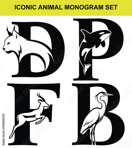 Iconic Animal Monogram Set Combining Letters and Wildlife for Memorable Brand Logos